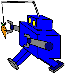Blue Robot Chasing Carrot on a Stick