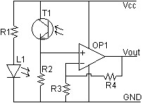 Infrared Emitter Detector Amplified Vout Circuit